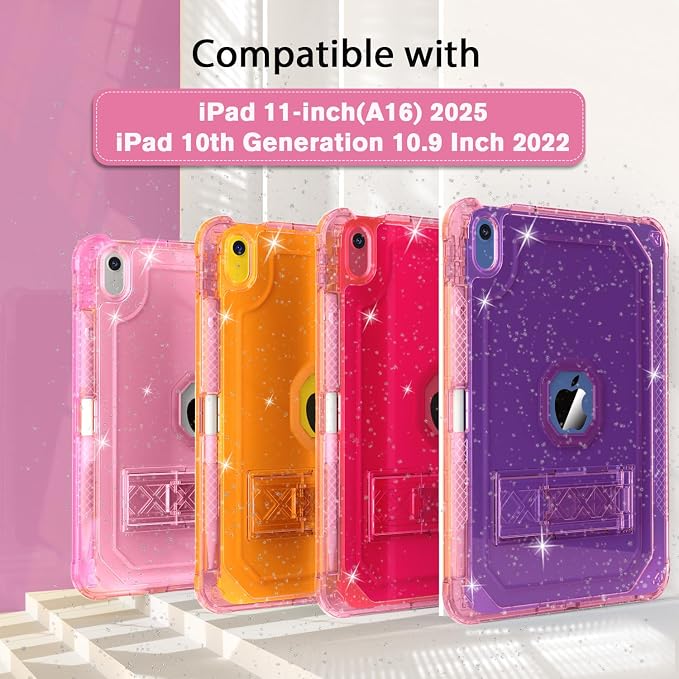ZoneFoker Case for iPad 11-inch (A16) 2025 / iPad 10th Gen 10.9 inch 2022 Heavy Duty Shockproof Rugged Protective with Pencil Holder 11th / 10th Translucent Cover with Kickstand