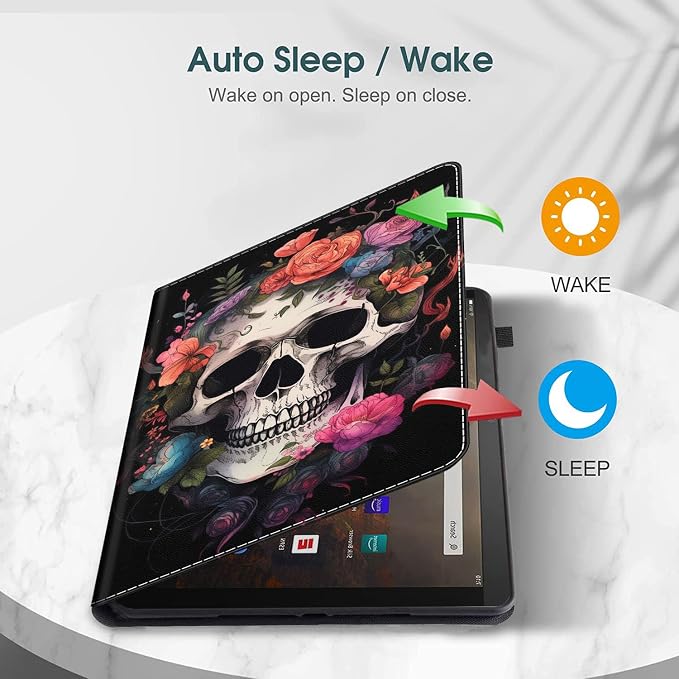 Case for All-New Amazon Fire HD 10 and 10 Plus Tablet (13th/11th Generation 2023/2021 Release) 10.1 Multi-Angle Smart Stand Cover Auto Sleep/Wake Skull and Fire