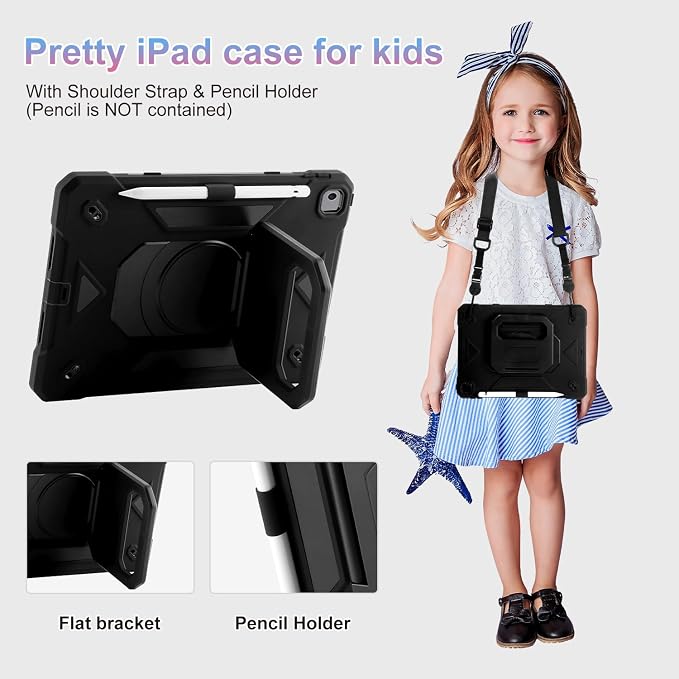 for iPad (A16) 11th Generation Case 11 Inch 2025/ iPad 10th Generation Case 10.9 Inch 2022 with 360 Rotating Grip Magic StandPencil Slot/Key Chain/Carrying Shoulder Strap Cover for iPad 10th Gen