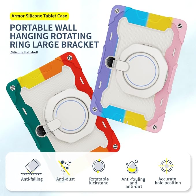 Tablet Case for Honor Pad 9 12.1 Kids Rainbow Heavy Duty Silicone Shockproof Case with Pencil Holder Shoulder Strap Rotating Fold Kickstand Hand Strap
