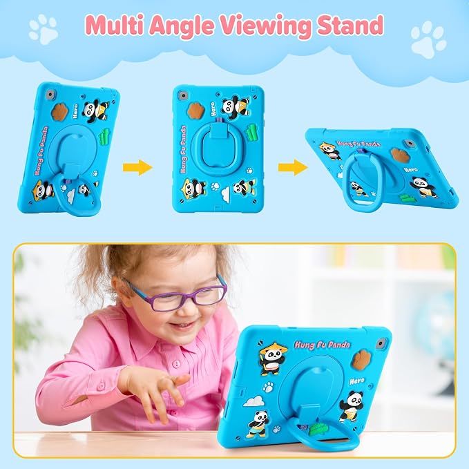 Case for iPad A16 11th Generation 11 Inch 2025 iPad 10th Generation 10.9 Inch 2022 Silicone 3D Panda Design Kids Case Heavy Duty Protection with Kickstand/Pencil Holder/Strap