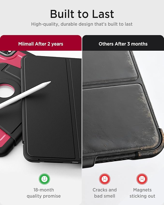 Miimall Leather Case for iPad Pro 13 Inch 2025/2024(M5/M4) with Pencil Holder [Magnetic Back Cover] [Multi-Angle Landscape&ampPortrait Viewing] [360°Rotating Magnetic Stand] Non-Slip Folio Cover Bl