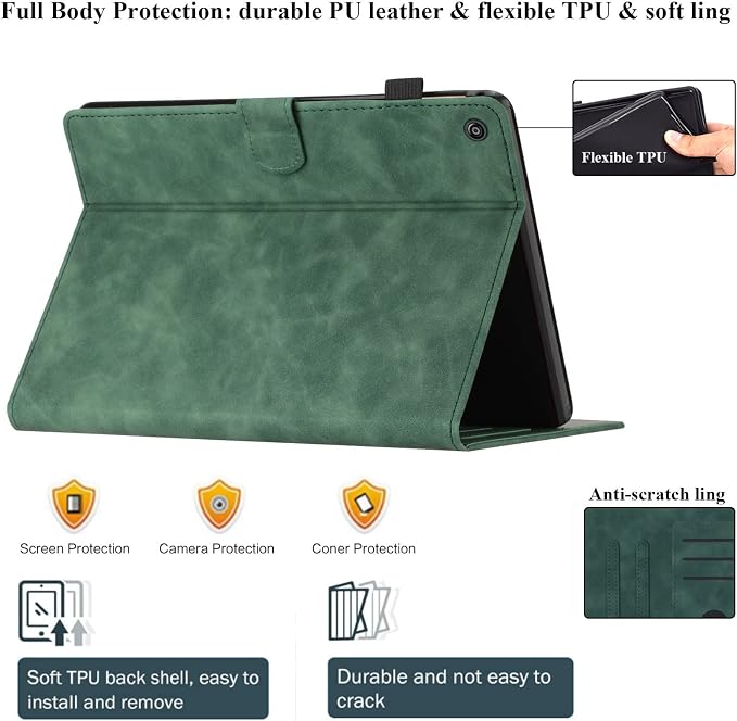 Fire HD 8 Case Slim Folding Stand Auto Wake/Sleep Wallet Case with Cards/Cash Holder for Amazon Fire HD 8(8th/7th/6th Gen 2018/2017/2016 Release)-Black