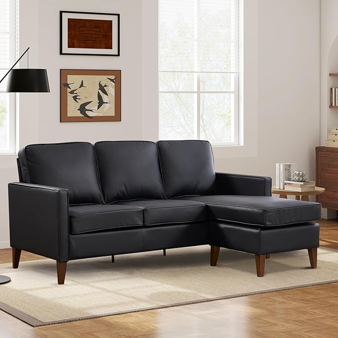 EBELLO Sectional Sofa Couch, L Shaped Couch Faux Leather with Reversible Chaise, Lounge Sofa for Living Room Apartment Small Space, Black