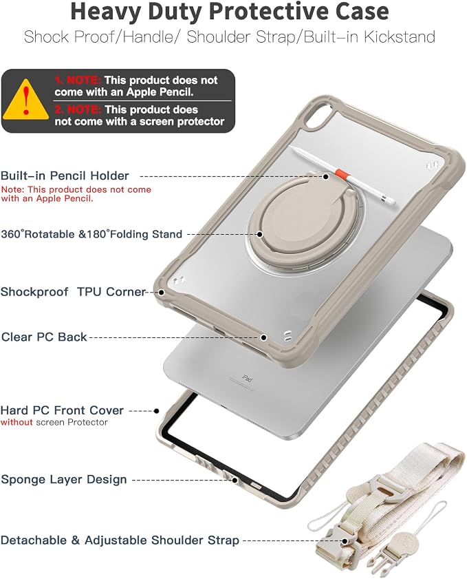 BRAECN for iPad (A16) 11th/10th Generation Case 11 inch 2025/10.9'' 2022 Handle Protective Cover 360 Rotating Ring Stand Shockproof Dropproof Case for Kids Kickstand &amp Pencil Holder &amp Shoulde