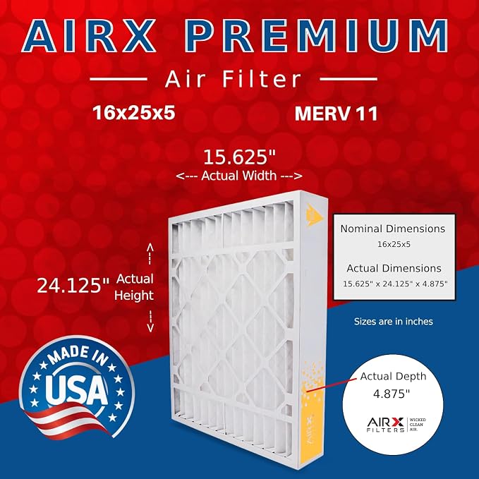 AIRX FILTERS WICKED CLEAN AIR. 16x25x5 Air Filter MERV 11 Compatible