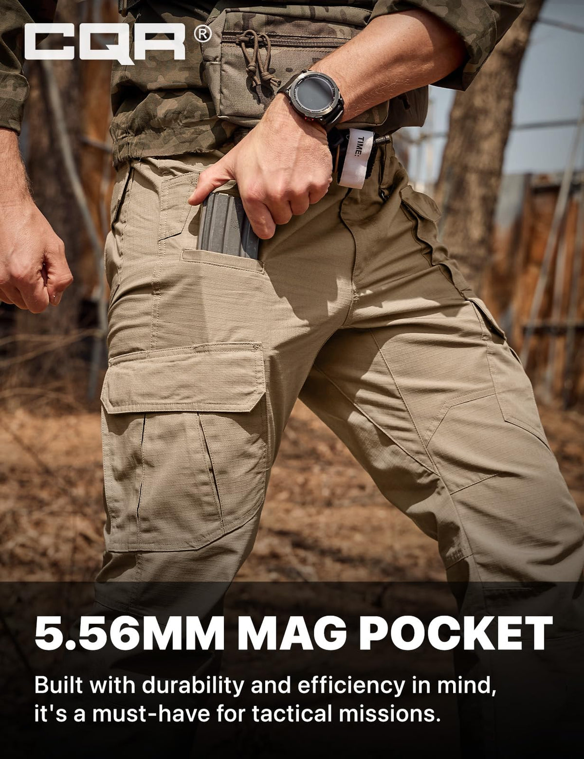 CQR Men's Tactical Pants, Water Resistant Ripstop Cargo Pants, Lightweight EDC Work Hiking Pants, Outdoor Apparel, Duratex Mag Pocket Khaki, 38W x 34L