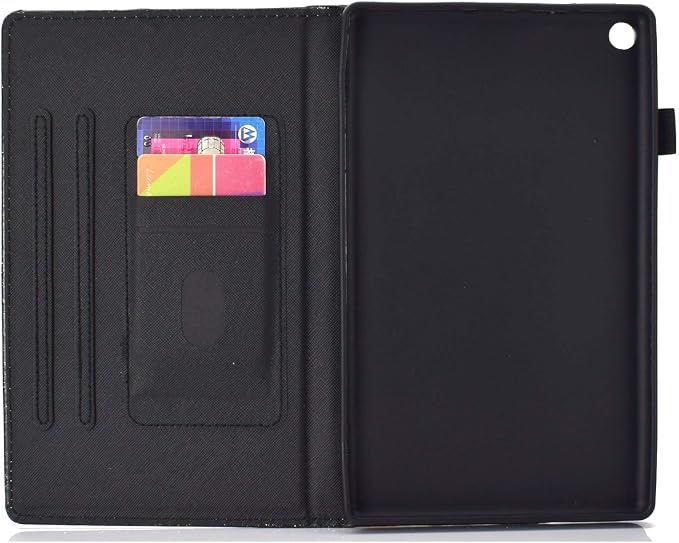 Fire HD 8 Case Slim Folding Stand Auto Wake/Sleep Wallet Case with Cards/Cash Holder for Amazon Fire HD 8(8th/7th/6th Gen 2018/2017/2016 Release)-Black