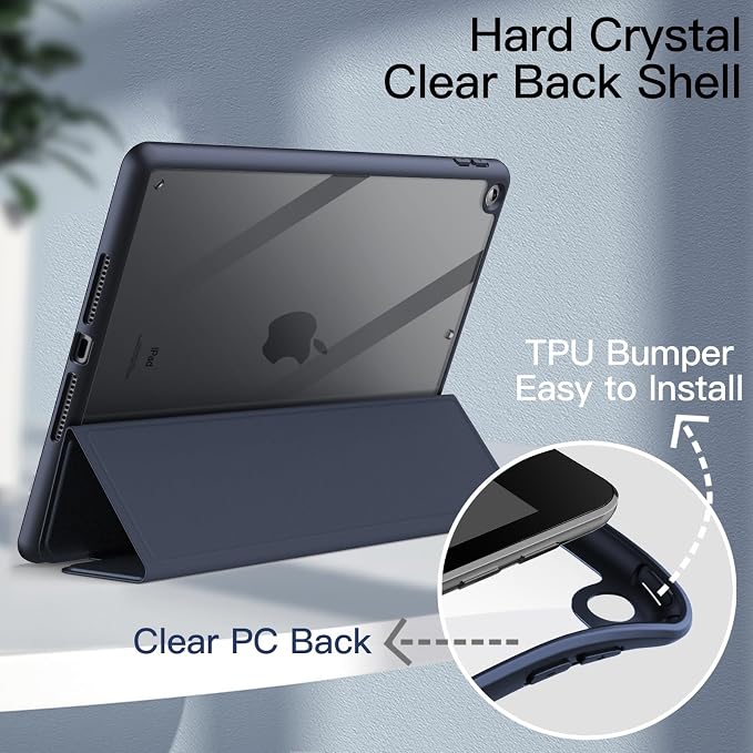 JETech Case Cover for iPad 9th/8th/7th Gen 10.2 Beige | Clear Transparent Back Pencil Holder Slim Shockproof Protection Tri-Fold Stand Auto Wake/Sleep