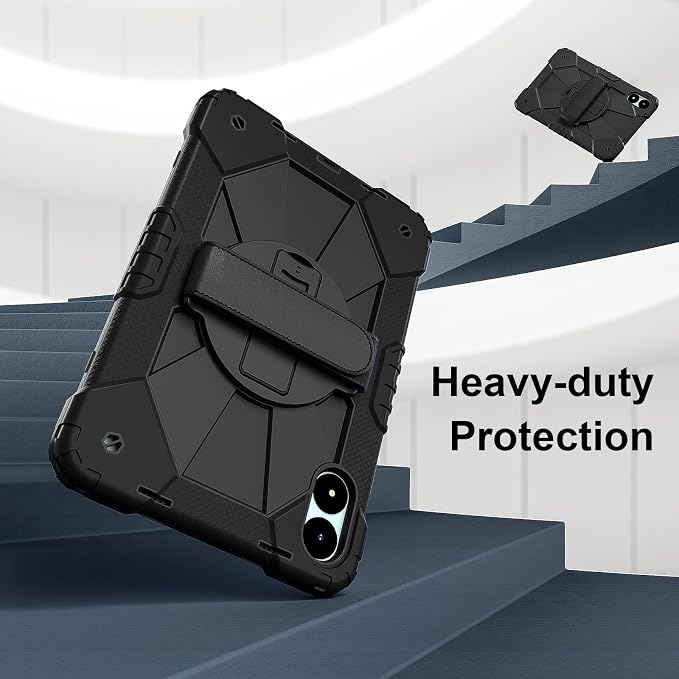 for Xiaomi Redmi Pad Pro 12.1/Xiaomi Poco Pad 12.1 Case with with Kickstand/Hand Strap/Rotating/Shoulder Strap (Black/Black)