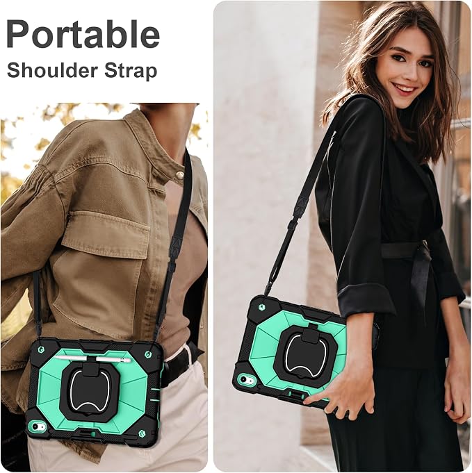 Scnioy Case for iPad (A16) 11th Generation 11 Inch (2025) / iPad 10th Generation Case 10.9 Inch (2022) with 360° Rotating Stand Screen Protector Pen Holder Shoulder Strap Black
