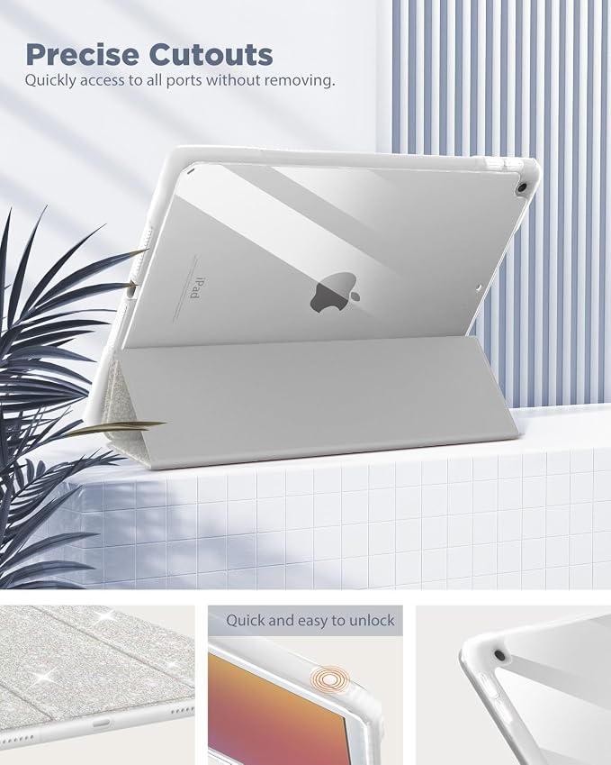 TiMOVO Case for iPad 9th/8th/7th Generation 10.2 inch Black | Pencil Holder Slim Trifold Stand Protective Cover Clear Transparent Back Shell Auto Wake/Sleep