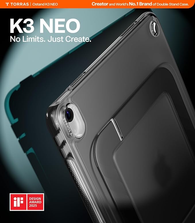 TORRAS Ostand K3 Neo for iPad Air 11 Inch Case (M4 2026 M3 2025 M2 2024) Viewing Angles AdjustableUltra Stable Stand Shockproof Protective Slim Kickstand Case with Pencil Holder Glacier Sprint