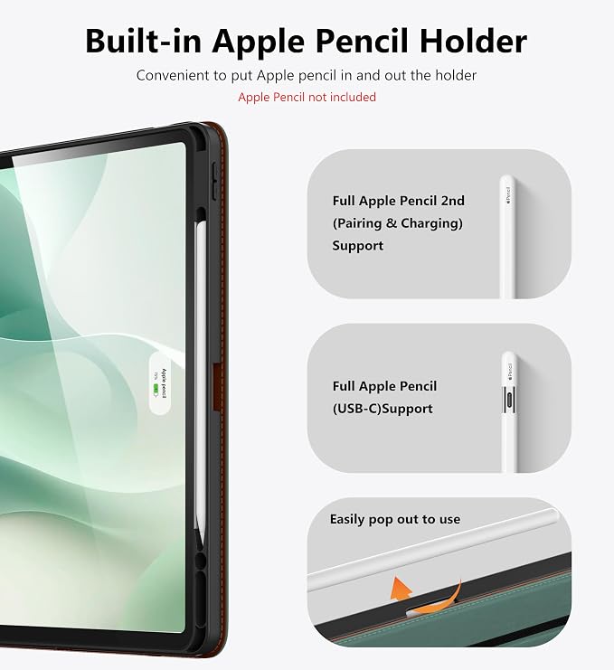 DTTO for iPad Air 13 Inch Case M4 / M3 / M2 (2026/2025/2024) 360 Degree Rotating Premium Leather Folio Stand Cover with Pencil Holder Brown