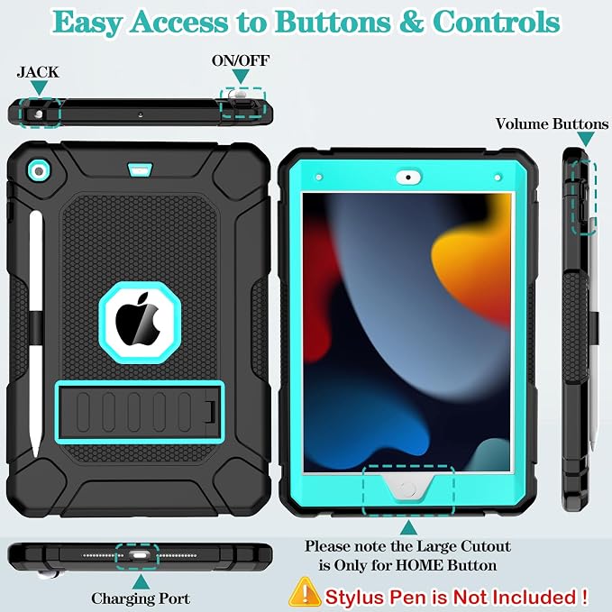 LTROP Case for iPad 10.2-Inch 9th/ 8th/ 7th Generation (2021/2020/ 2019) with Pencil Holder &amp Kickstand Hybrid Shockproof Rugged Protective Case for iPad 9/8/ 7 Gen 10.2 Purple and Green