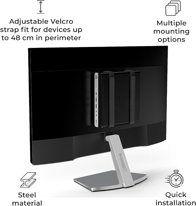 HumanCentric Universal Wall and VESA Mount, Adjustable Strap for Small Computers, UPS Units, Cable Boxes, Modems and Other Electronic Devices, Mounts on The Wall or Back of a Computer Monitor