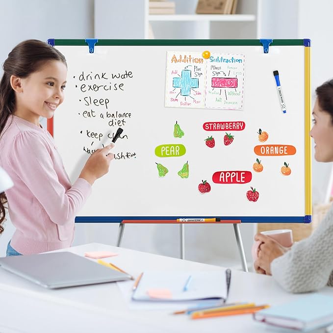 Dry Erase Board with Stand Magnetic Whiteboard for Kids Easel Flipchart Board for Classroom Easel White Board with Stands Teacher Easel, Colorful Frame,36x24 inches