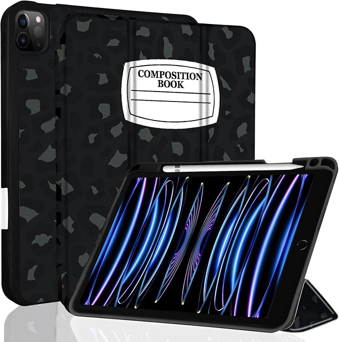 for iPad Pro 11 Inch Case 2022(4th Gen)/2021(3rd Gen)/2020(2nd Gen) with Pencil Holder TPU Shockproof Frame and Protective Leather Cover [Auto Sleep/Wake] Black Cow