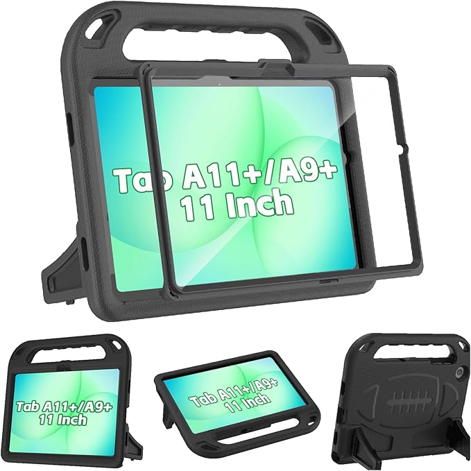 BMOUO Kids Case for Samsung Galaxy Tab A11+ Plus 11” 2026/A9+ Plus 2023 11 inch Tablet with Screen Protector Shockproof Lightweight Stand Handle Galaxy Tab A11 Plus/A9 Plus Case for Kids Black