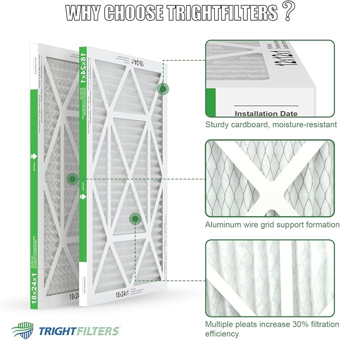 18x24x1 Air Filter 4 Pack, MERV 8 Pleated Dust Defense Air Filters Replacement