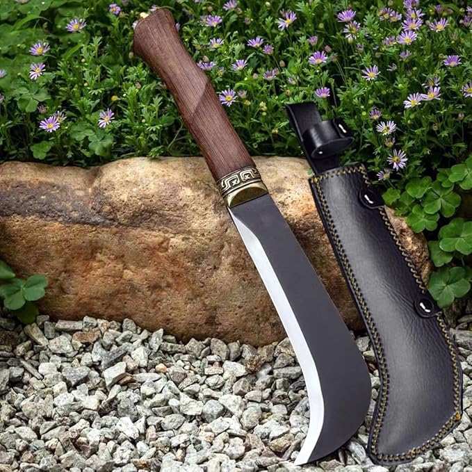Heavy Duty Machete with Sheath for Cutting Trees and Yard Work Hand Forged Solid Wood Handle Survival Outdoor Activities Machete Knife Billhook Sickle Axe for clearing Brush