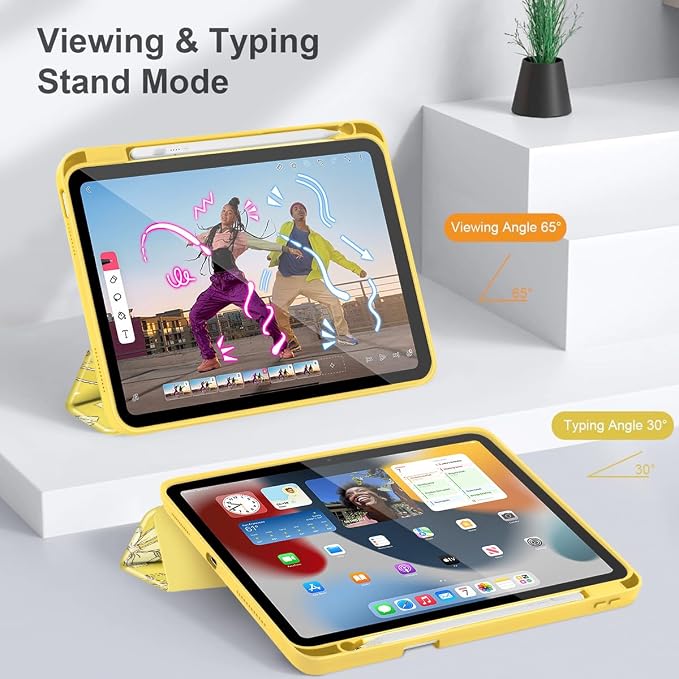 Tuiklol for iPad Pro 11 Inch 4th / 3rd / 2nd / 1st Gen (2022 2021 2020 2018) Case -Built-in Pencil Holder Shockproof Cover Clear Transparent Back Shell with Auto Wake/Sleep Black Flower