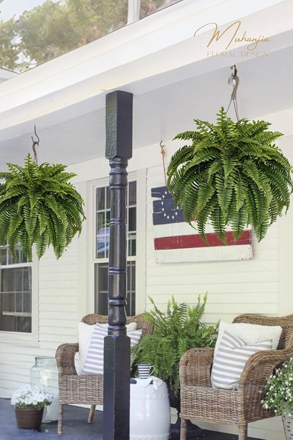 Silky Artificial Boston Fern Bush,48IN Fake Fern Large Hanging Plant That Look Real for Outdoors Home Decor,80Branches (Pack of 2)