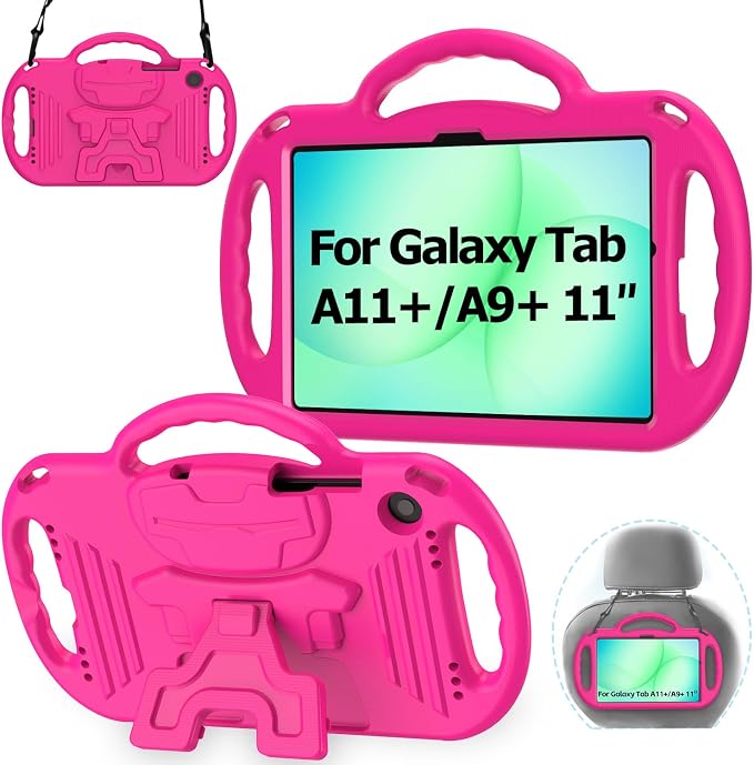 Kids Case for Samsung Galaxy Tab A11+ Plus/A9+ Plus 11 Inch Case with Strap Shockproof Lightweight Handle Stand 2025/2023 Model with Lanyard Black