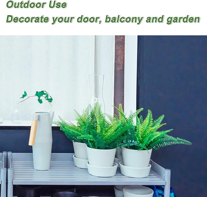 8 Pcs Fake Fern Outdoors - Ferns Artificial Plants for Outdoor Ferns Lifelike Boston Faux Fern Stems Indoor UV Resistant Outdoor Plants Artificial for Porch Greenery Decor