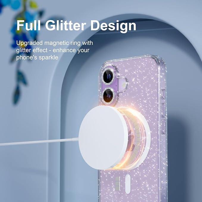Choiche for iPhone 15 Pro Max Case Compatible with MagSafe Glitter Black | Women Girly Cute Glitter Sparkly Magnetic Phone Case with Diamond Camera Lens Protectors Military-Grade Drop Protection 6.7