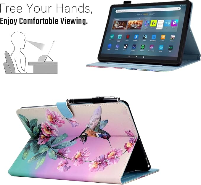 Kindle Fire Max 11 Case 13th Generation 2023 Release Fire Max 11 Tablet Case Embossed Suede Leather Folio Stand Cover with Auto Wake/Sleep &amp Card Slot &amp Pen Holder Brown Bird Flower Embossi
