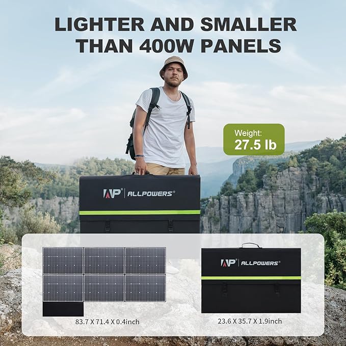 ALLPOWERS SP039 600W Foldable Solar Panel, 24% Efficient IP66 Waterproof for RV Camping Home & 12V Systems, Compact Portable Design（SP039-600W