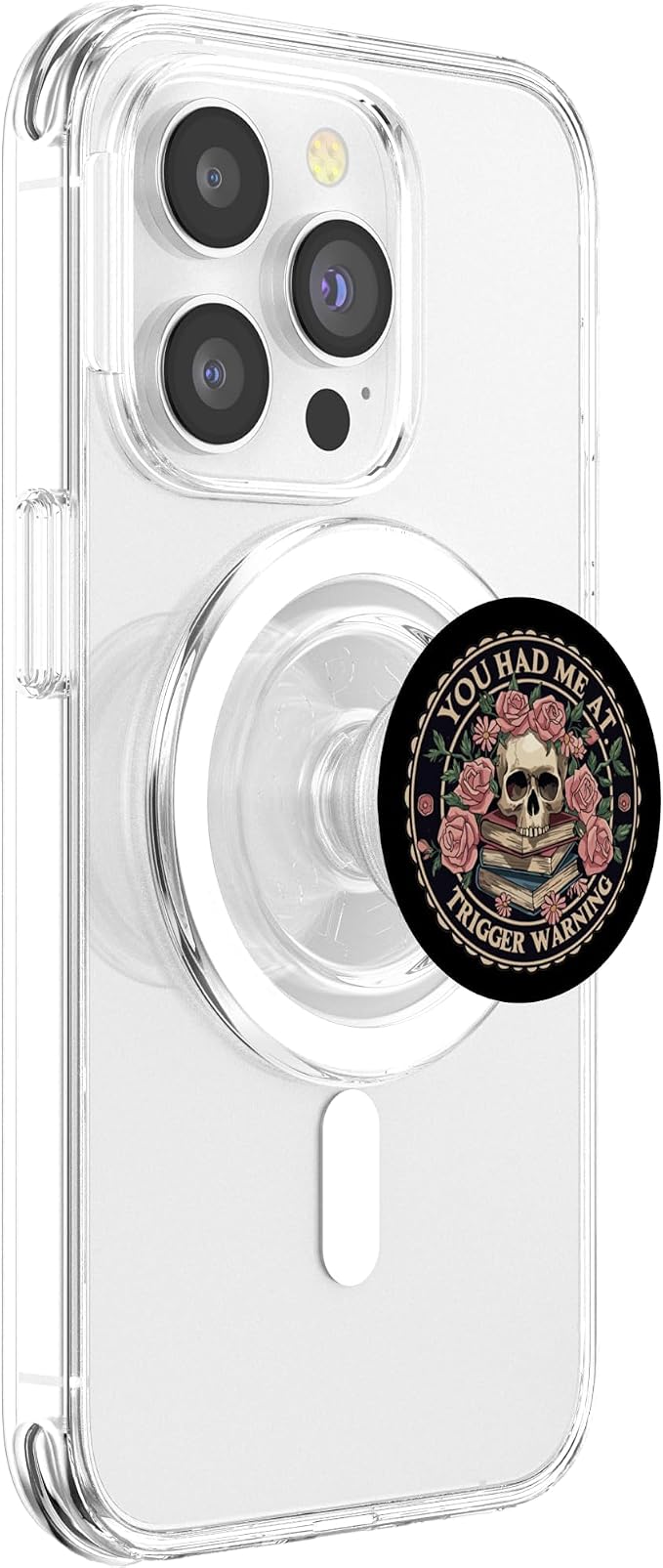 You Had Me At Trigger Warning Skeleton Book Reading Lover PopSockets Adhesive PopGrip