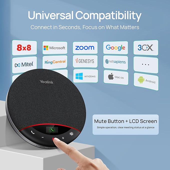 Yealink Bluetooth Speakerphone SP96 Support Daisy-Chain 26H Talk Time Teams Certified 65mm Conference Speaker and 6 Microphones Smart AI Noise-Canceling 5m Voice Pickup Radius 1.2m USB C/A 400g
