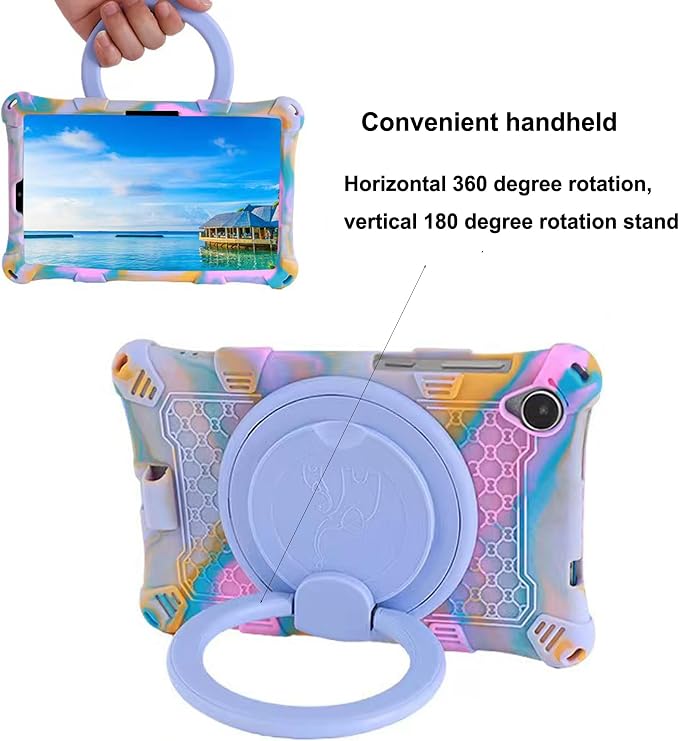 Tablet Case for Lenovo M8 TB300XU/TB-8505F/TB-8705F/TB-8506FSoft Anti-Stress Silicone Case with Rotate Stand/Pencil Holder/Shoulder Strap/Pen for Lenovo Tab M8 8 inch (Colorful Light Blue)