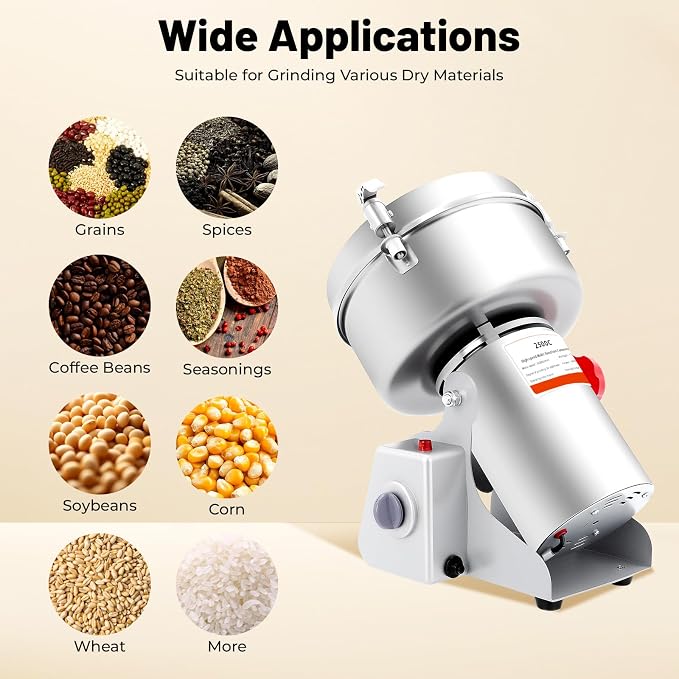 Electric Grain Mill, 2500g Capacity High-speed Grain Mill Grinder, Food-grade