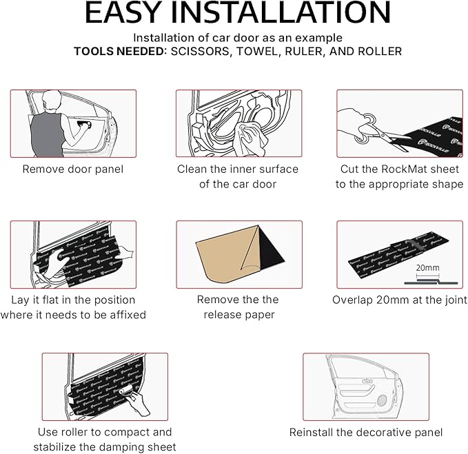 Rockville RockMat 50-25 50 Sq Ft Butyl Sound Deadening Mat 2.5MM 100 Mil, Aluminum Foil Backing, Heavy Duty Vibration and Noise Damping for Car Truck Van RV Marine and SPL Audio Installations