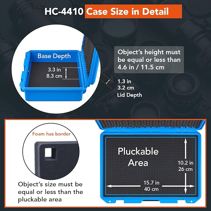 Lykus HC-4410 Waterproof Hard Case with Customizable Foam Insert, Interior Size 17.32x11.42x4.72 in, Suitable for up to 16" laptop,Starlink Mini,keyboard,drill,audio mixer,mic,flashlight,and more