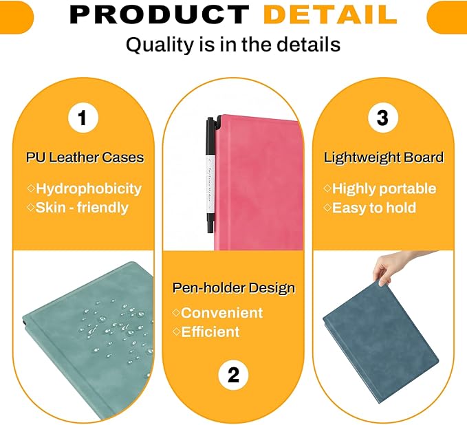 Small Dry Erase Board,12" x 9" Portable Dry Erase White Board,Double-Sided Folding Whiteboard with Pen(Orange)