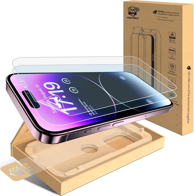 PandaShield 2-Pack Screen Protector for iPhone 14 Pro Max Ultra-Thin 6H PET Film [Not Glass] Anti-Blue Light Easy Installation via Auto-Alignment Tray Bubble-FreeAnti-Scratch