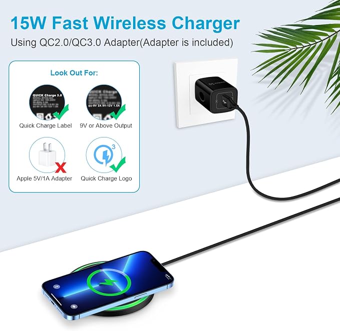 15W Samsung S26 Fast Wireless Charger for Galaxy S26 Ultra S25 FE Z Flip7 | Wireless Charging Pad with QC Adapter for iPhone 17 16 15 Pro Max Google Pixel 10/9a/9 Pro/9 Pro XL/Fold/8a/8 Pro/8/7a/7 Pro
