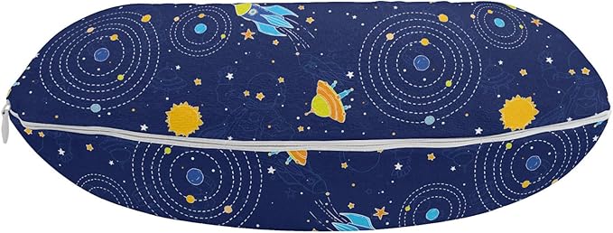 Ambesonne Space Travel Pillow Neck Rest, Galaxy Shooting Stars Planets Spaceship Comet Moon Fantasy, Memory Foam Traveling Accessory for Airplane and Car, 12", Orange Blue