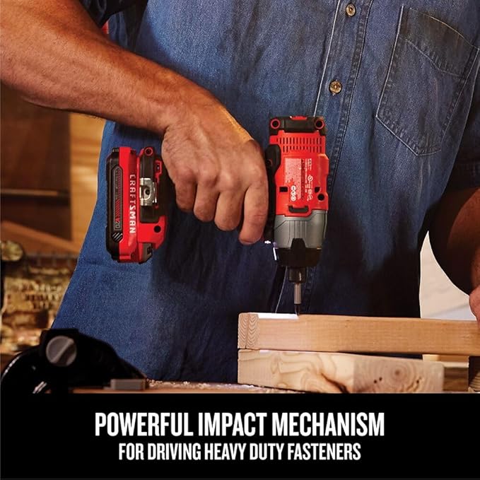 CRAFTSMAN 20V MAX Impact Driver Kit, 1/4 Inch, 2,800 RPM, LED Work light, Battery and Charger Included (CMCF800C1)
