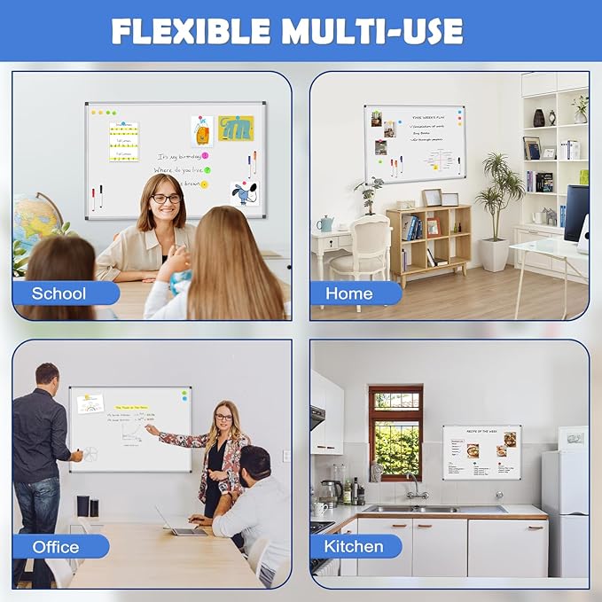 WALGLASS 2 Pack Large Whiteboard, 48" x 36" Double-Sided Large Dry Erase White Board for Wall, Hanging Whiteboard with Silver Aluminium Frame for Home, School, Office, Kitchen