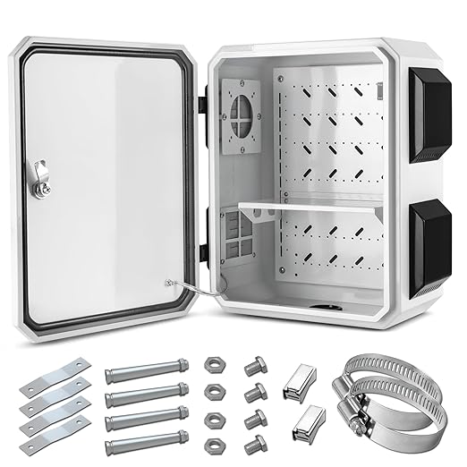 Outdoor Electrical Box, Cold-Rolled Steel Plate, Aluminum Alloy Back Beam, One-Piece Ventilation Design, IP65 Waterproof, Wall/Pole Mounted (17.7" x 13.8" x 7.9")