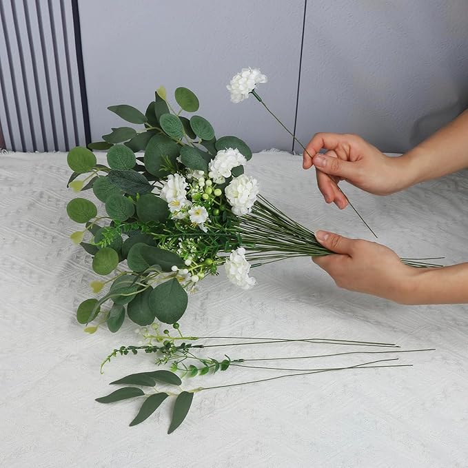 85pcs Artificial Greenery Stems Box Set with 10 Kinds Artificial Plants and Fake Flowers Used for New Wedding DIY Bouquet Flower Arrangement Dining Table Decor