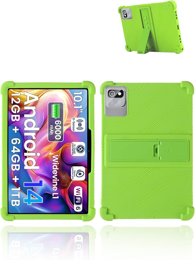 for tabtrust T10B-B Android 14 Gaming Tablet10.1 2.5K Ultra Clear Display Tablet Model CaseSoft Silicone Adjustable Stand Cover Lightweight Kids FriendlyBlack.