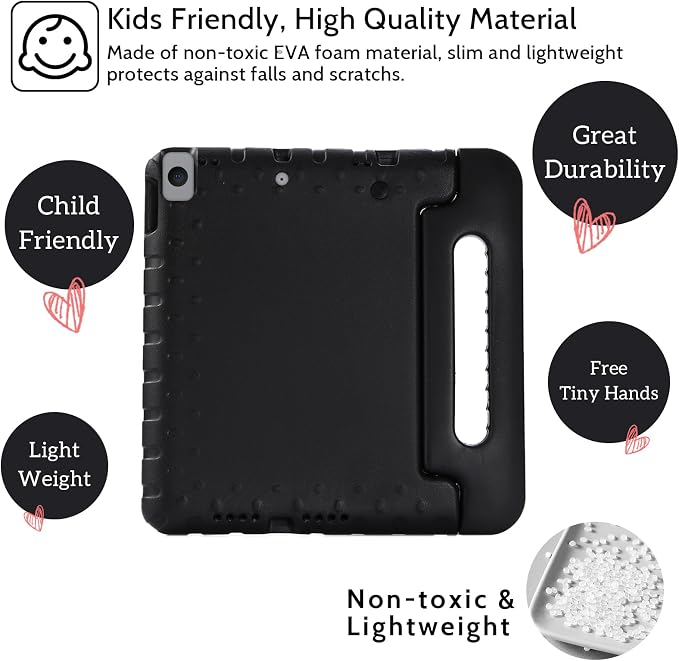 Dteck Kids Case for iPad 10.2 - Shockproof Rugged EVA Handle Stand Child Proof Case for iPad 9/8/7 Generation Black
