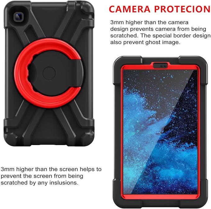 AKABEILA Compatible with Samsung Galaxy Tab A7 Lite T220/T225 Tablet Case，Rugged Kids Case with Stand Lightweight Shockproof Kids Friendly Tablet Cover Black+Red