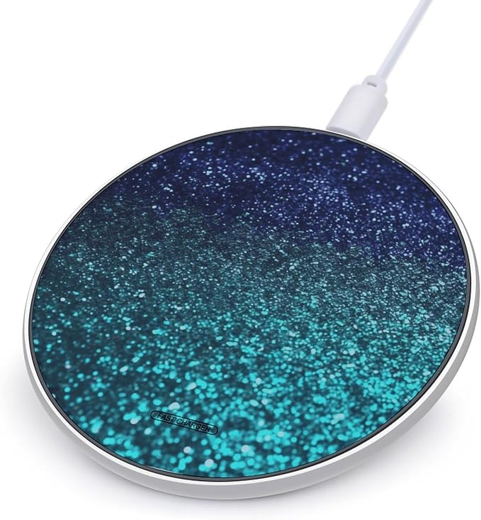 Teal Glitter Wireless Charger 10W Qi-Certified Fast Wireless Charging Pad with USB Cable &amp LED Indicator Fashion Charger Mat Portable Charging Station for All Qi-Enabled Phones